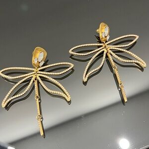 Brand new & fabulous Articulated Dragonfly Earrings - Gold & iridescent stones ✨